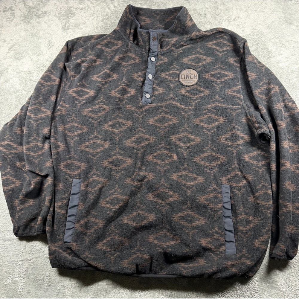 Cinch Fleece Pullover Mens XXL Southwest Aztec Snap T Western Black Brown